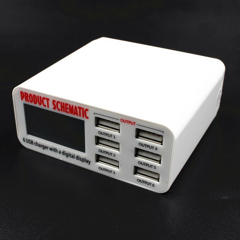 Chargeur rapide multiport de bureau (modèles courants comme le WLX-899 ou le Sunshine SS-304D) doté de 6 ports USB et d'un écran d'affichage numérique.