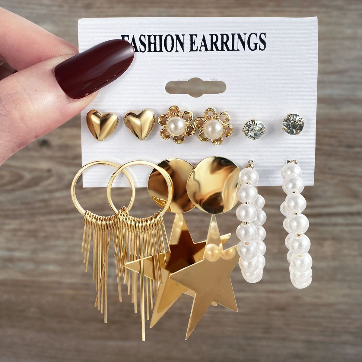 Boucles d'oreilles en perles de riz colorées, boucles d'oreilles en perles rondes géométriques, ensemble de boucles d'oreilles rétro, ensemble de 6 pièces pour femmes