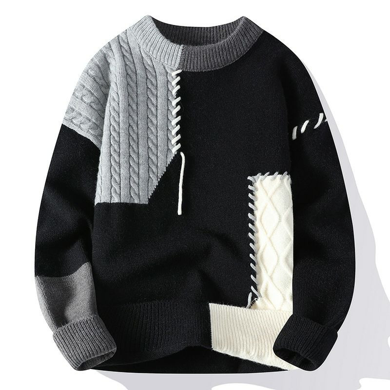 Nouveau Pulls en tricot patchwork col rond de style décontracté Base  pull en tricot, vêtements pour hommes