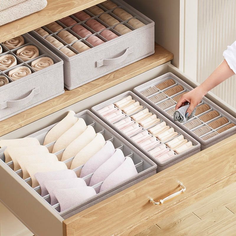 Compartiment boîte de rangement chaussettes en tissu sous-vêtements soutien-gorge boîte de rangement tiroir lavable sans couvercle boîte de rangement pliante