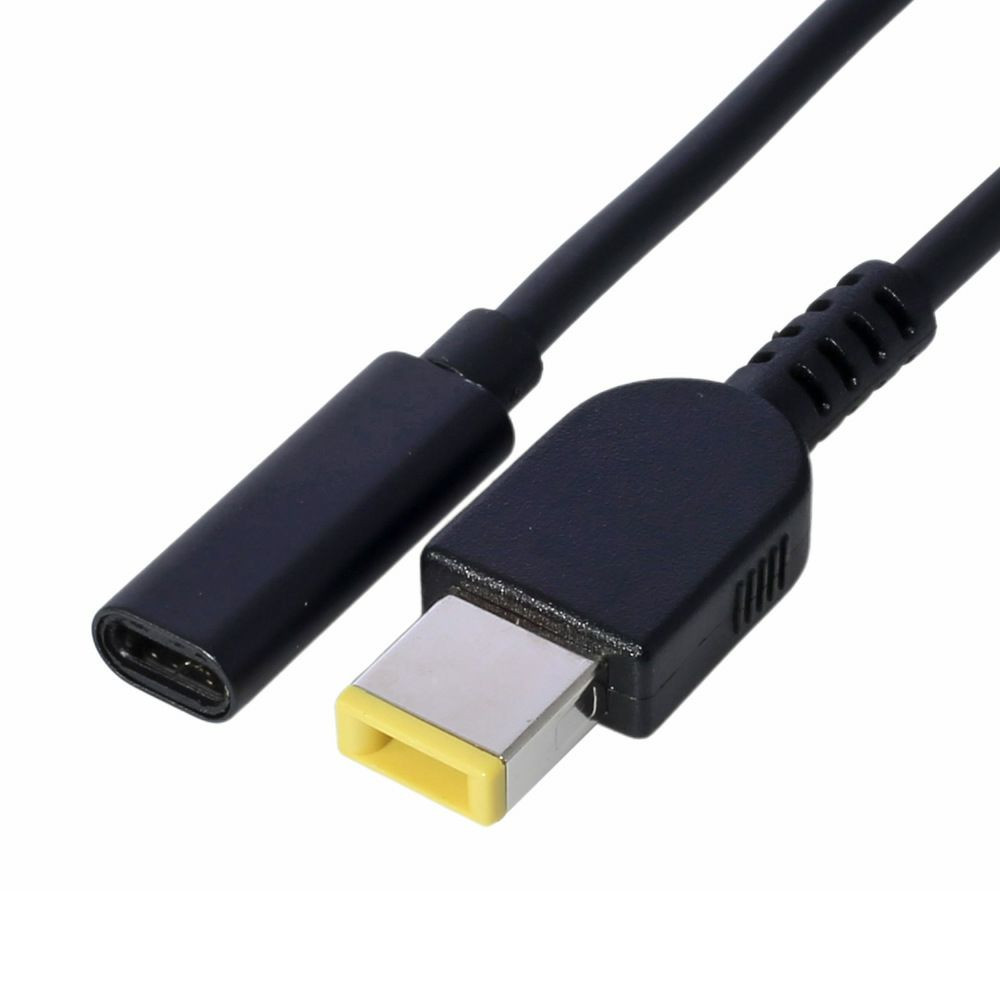 Adaptateur de câble JZK USB-C vers pointe fine pour ordinateurs portables Lenovo, doté d'un connecteur femelle USB Type C et d'un connecteur mâle jaune rectangulaire.