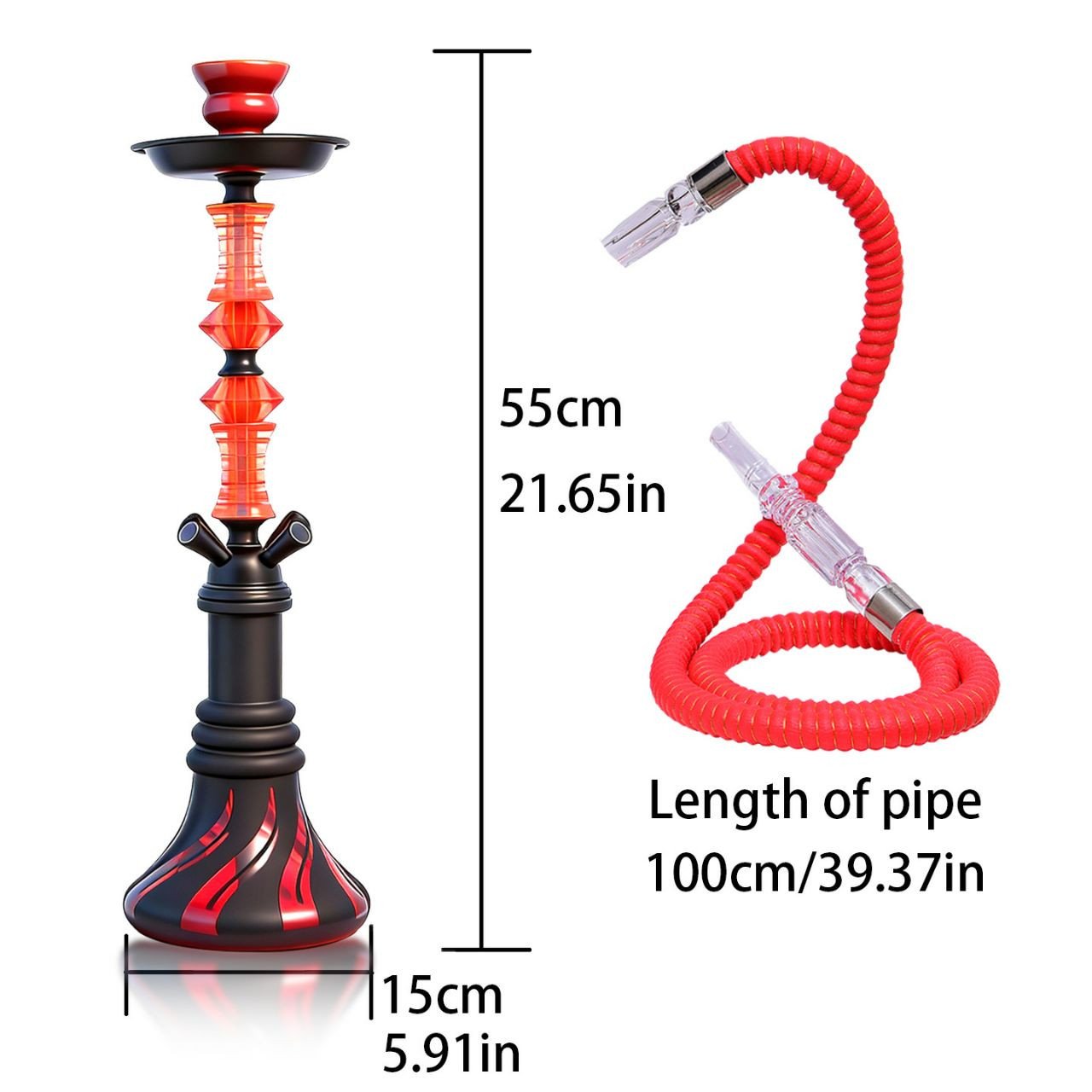 Ensemble de chicha à 4 tuyaux avec une base en verre élégante et un foyer en céramique Shisha Narguilé 4 Tuyaux.
