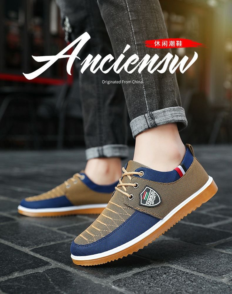 Chaussures en tissu de grande taille pour hommes, chaussures de travail polyvalentes, baskets décontractées, chaussures pour hommes de style coréen, chaussures en toile décontractées à lacets
