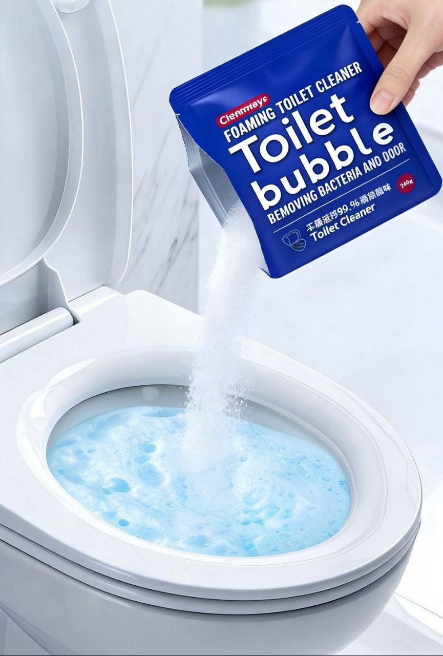 Sachet de poudre moussante nettoyante pour toilettes de la marque Toilet Bubble.